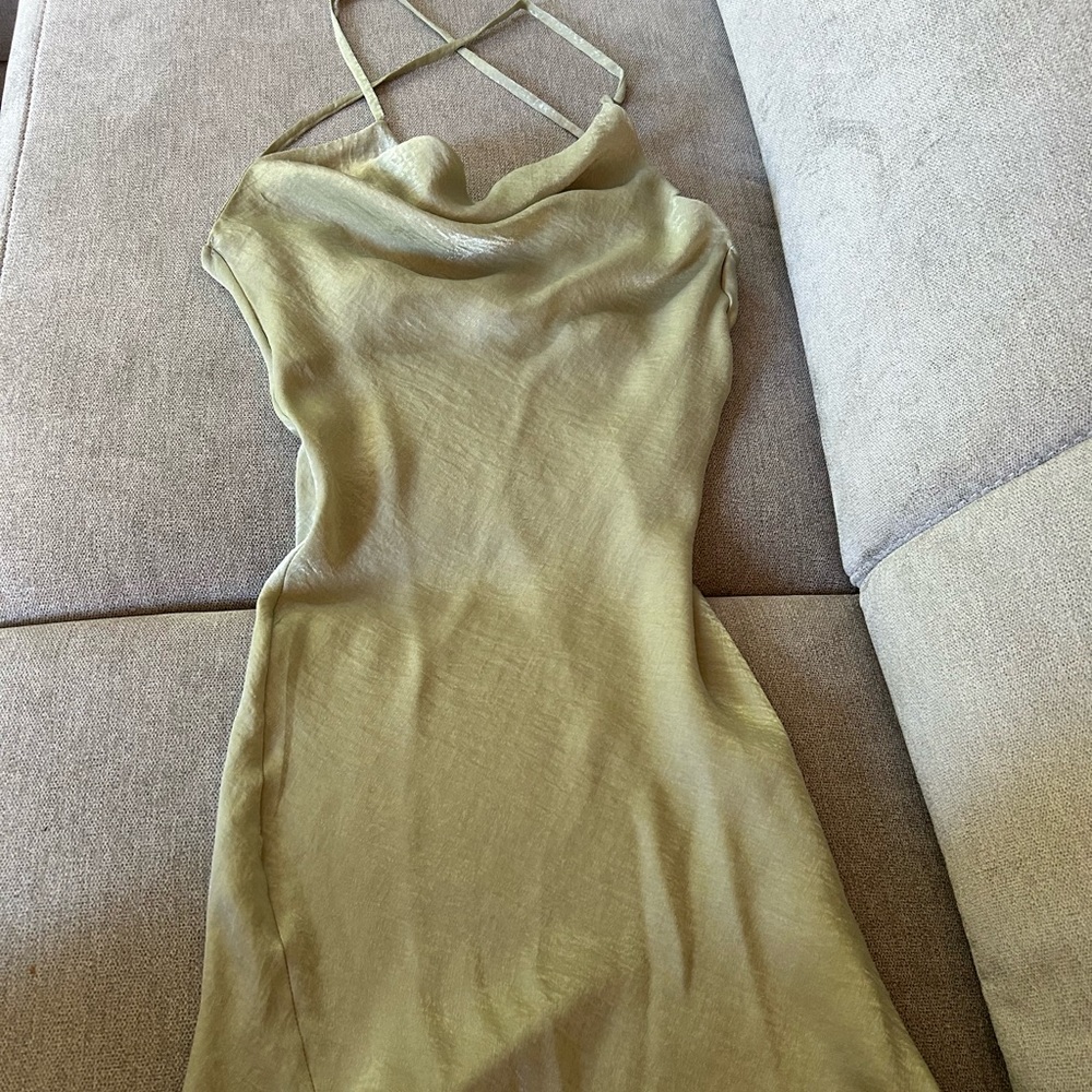 Sage green satin midi